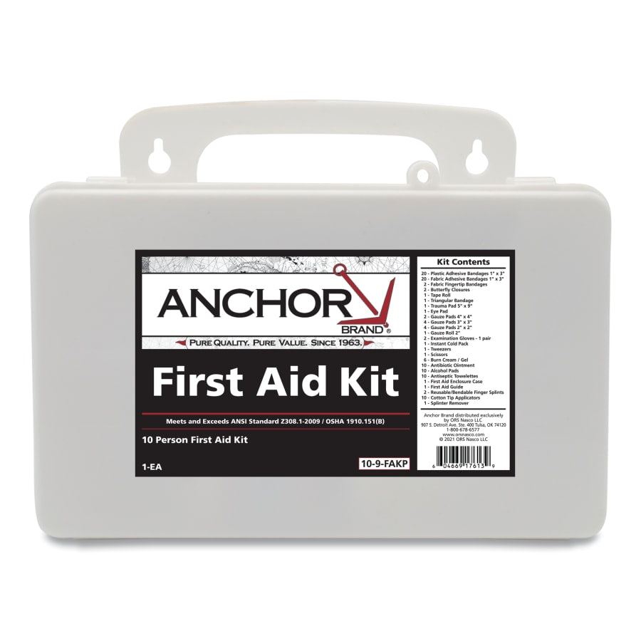 Anchor Brand 10-9-FAKP 10 Person First Aid Kit, ANSI 2009, Plastic Case, 111-Pc