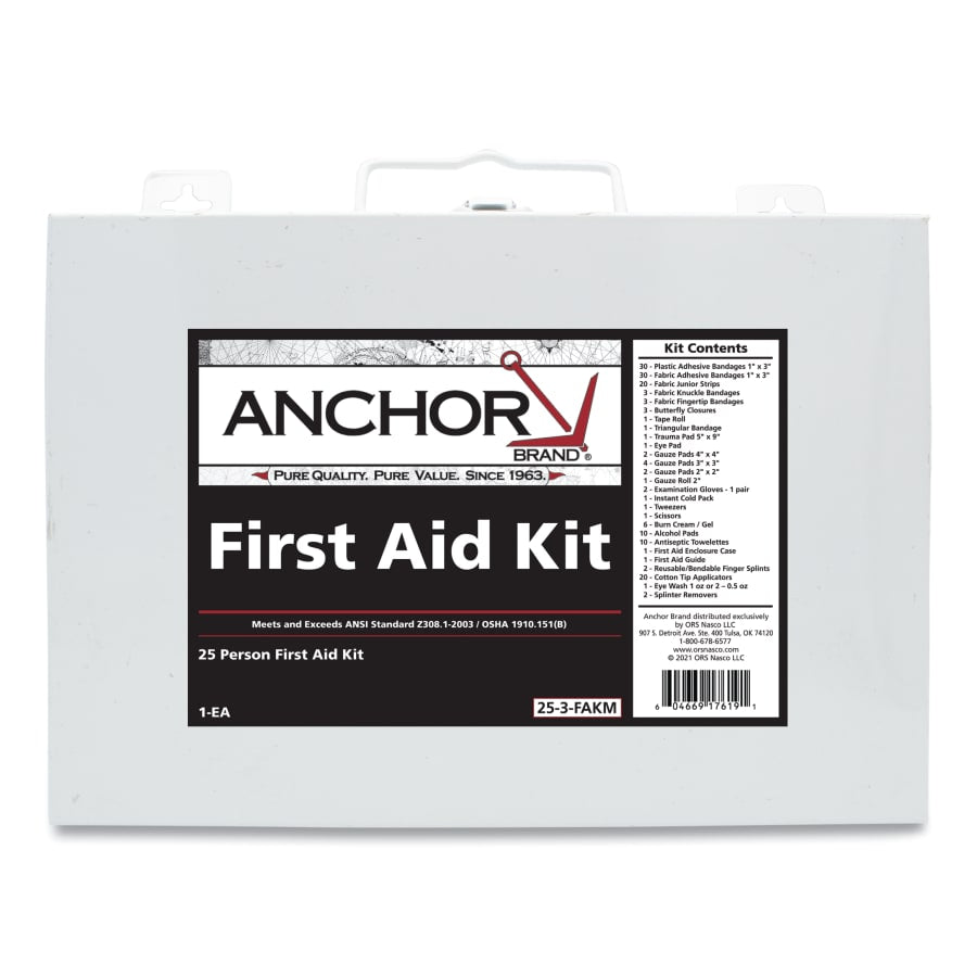 Anchor Brand 25-3-FAKM 25 Person First Aid Kit, ANSI 2003, Metal Case, Wall Mount