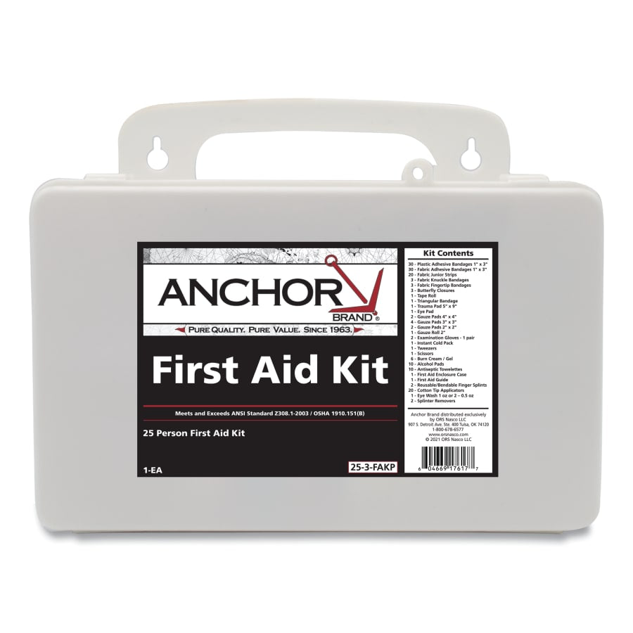 Anchor Brand 25-3-FAKP 25 Person First Aid Kit, ANSI 2003, Plastic Case, Wall Mount