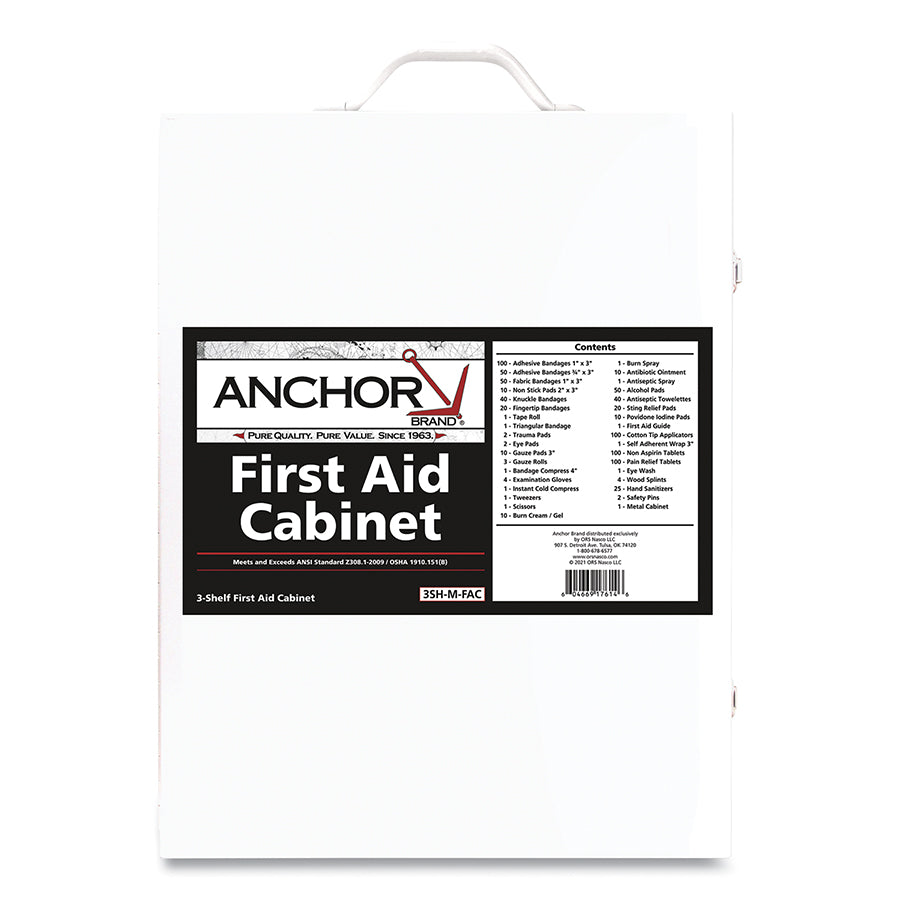 Anchor Brand 3SH-M-FAC 3 Shelf First Aid Cabinet, 150 Person, Metal Case