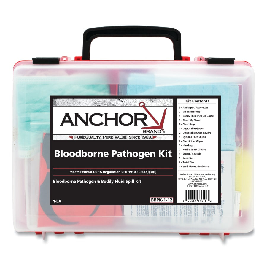 Anchor Brand BBPK-1-12 Bloodborne Pathogen Kit, Blood Spill Clean-up, Plastic Case, Wall Mount Bracket