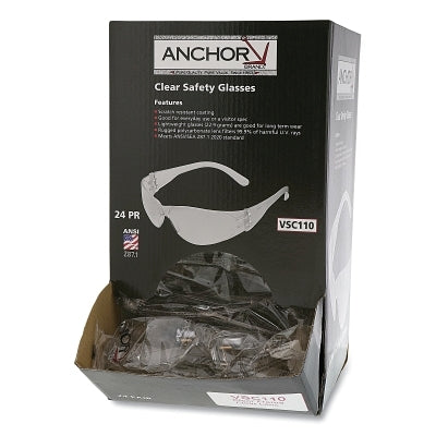Anchor Brand VSC110 Clear Frameless Safety Glasses, Dispenser Box (Pack of 24 EA)