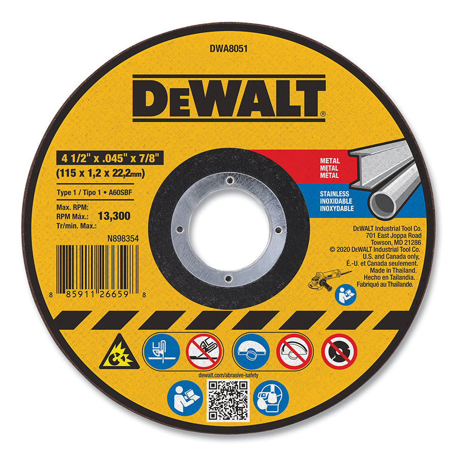 DeWalt 115-DWA8051 Cutting Wheel 4-1/2 in Type 1