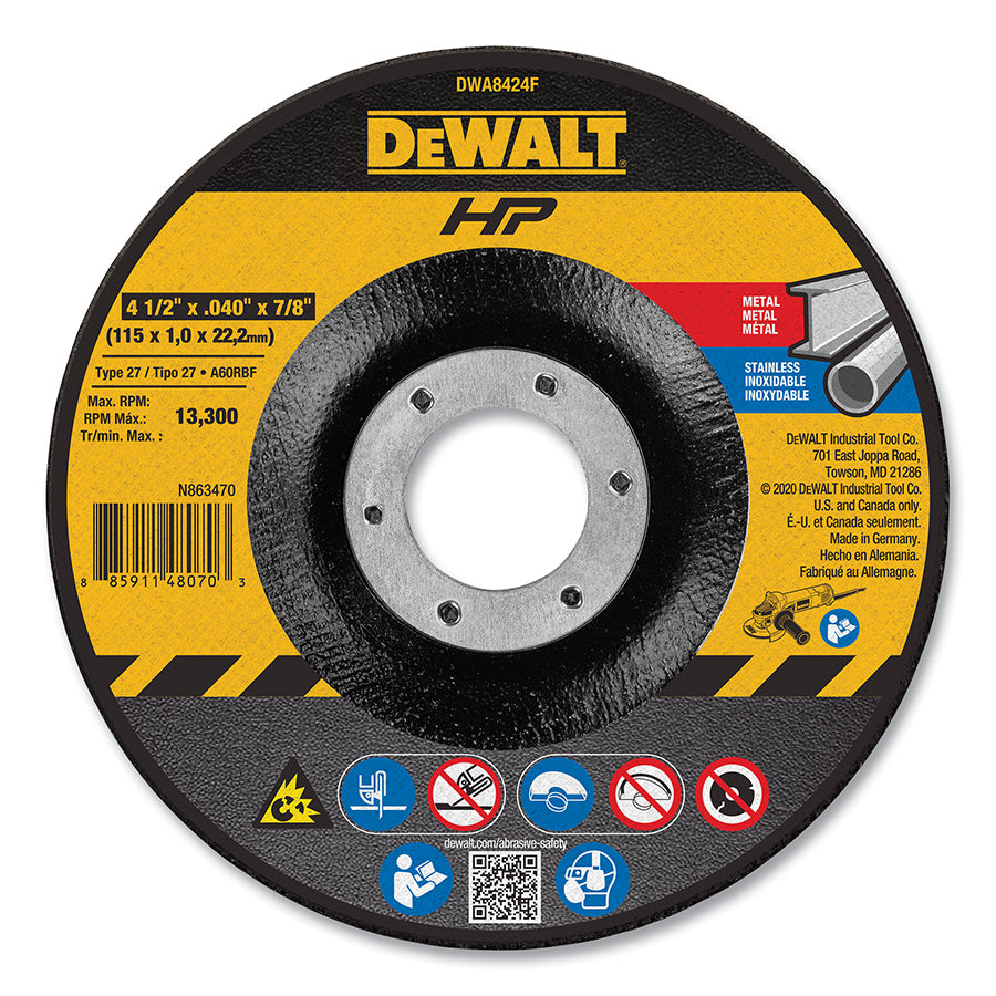 DeWalt 115-DWA8424F High Performance Cutting Wheel 4-1/2 in Type 27