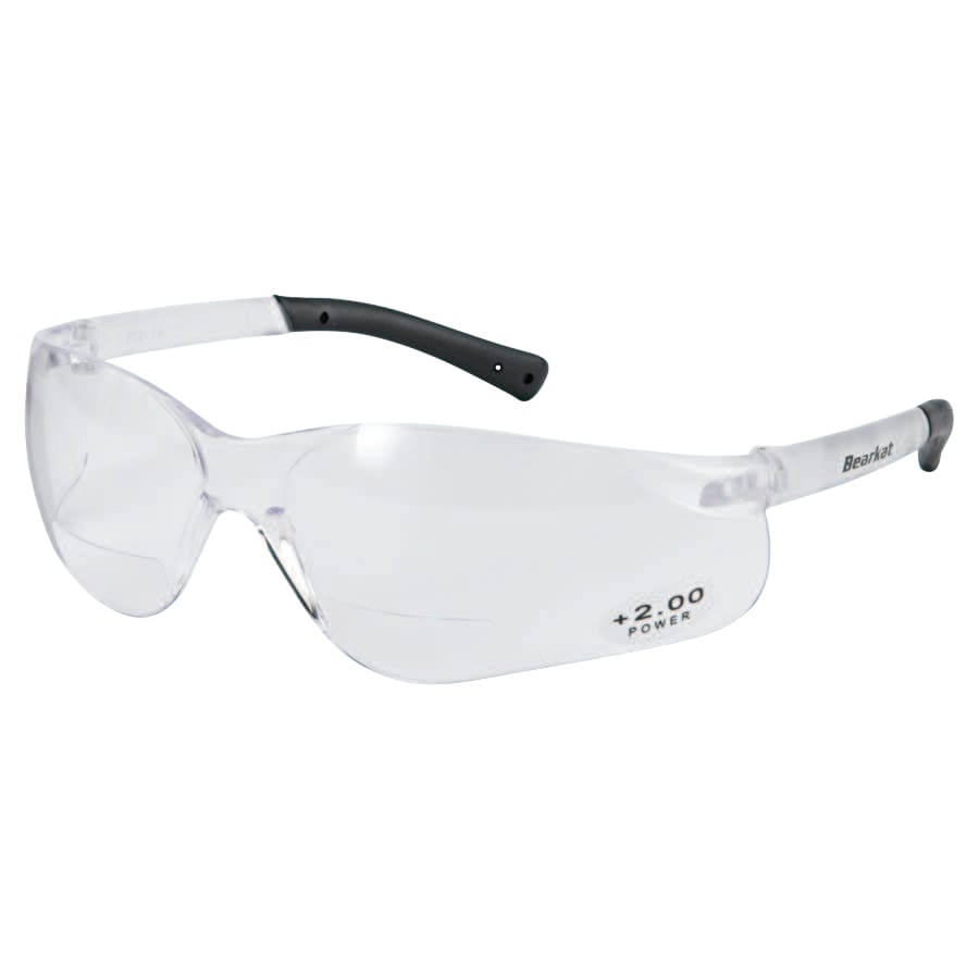 MCR Safety BKH20 BearKat BK1 Bifocal Reader Safety Glasses, Clear Lens, 2.0 Diopter