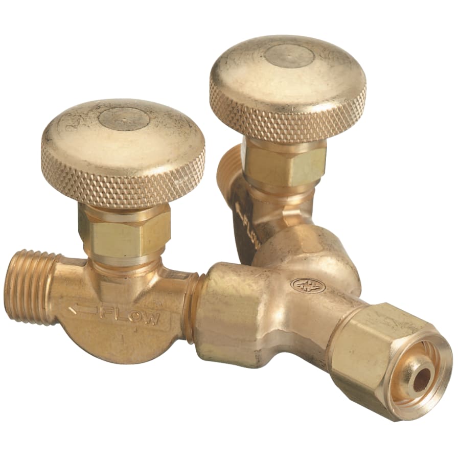 WESTERN ENTERPRISES 112 Valved Y Connection, 200 psig, Brass, B-Size (F) to B-Size (M), 9/16 in-18 (F)