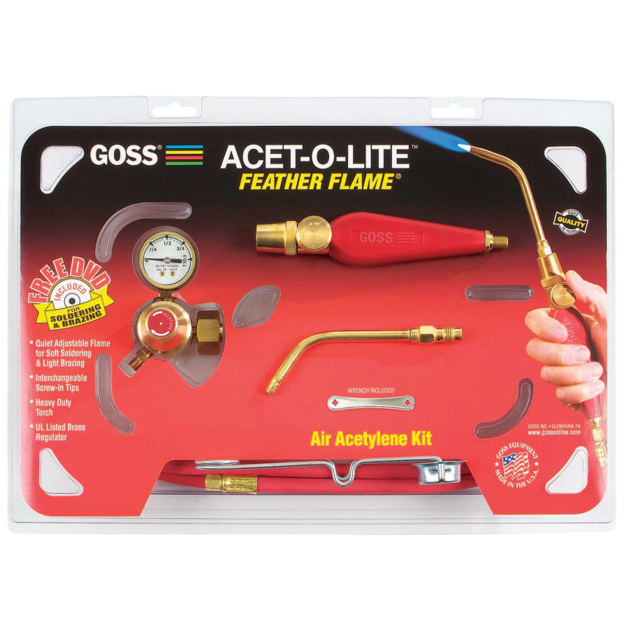 Goss KA-1H Feather Flame Air-Acetylene Torch Kit, 3/16 in, Acetylene (B), Soldering/Brazing, BA-3TIP