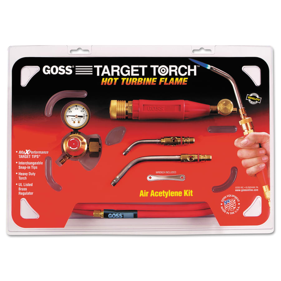 Goss KX-4B Target Torch Air-Acetylene Kit, 3/8 in, 1/2 in, B Cyl Reg Fitting, GA-5/GA-14 Tips