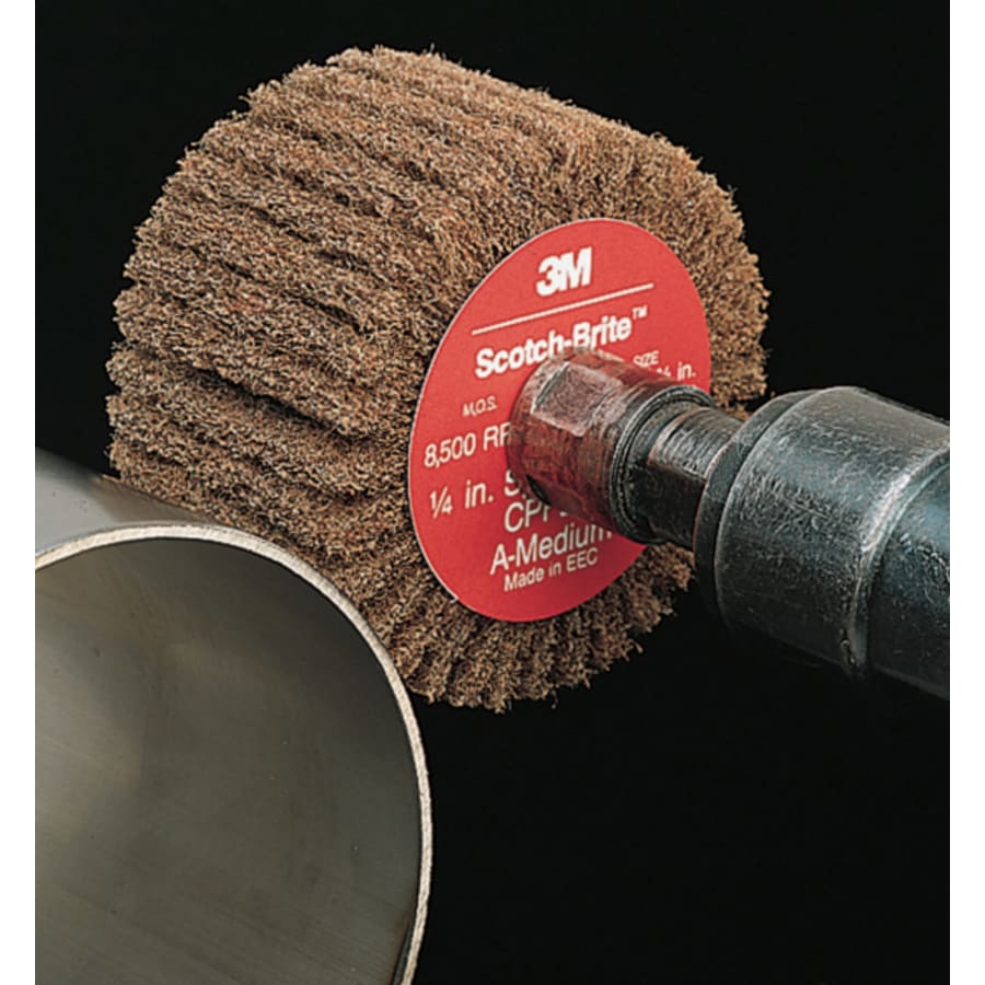 Cut and Polish Flap Brush, 3 in x 1/4 in, Medium, Aluminum Oxide, 8500 rpm