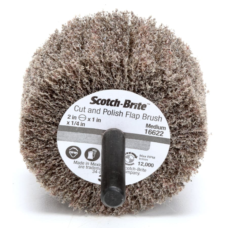 Cut and Polish Flap Brush, 2 in x 1/4 in, Medium, Aluminum Oxide, 12000 rpm