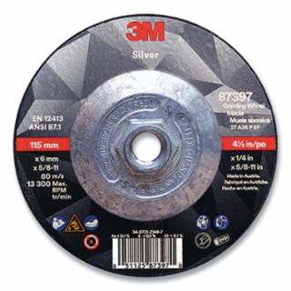 3M 051125-87397 Silver Depressed Center Grinding Wheel, 4-1/2 in dia, 1/4 in, 5/8 in-11 Arbor Thread, 36 Grit, Precision Shaped Ceramic (Pack of 20 EA)