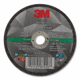 3M 051125-87458 Silver Cut-Off Wheel, Precision Shaped Ceramic, T1, 3 in dia x 3/8 in dia Arbor x 0.035 in Thick, 60+, 25465 RPM (Pack of 50 EA)