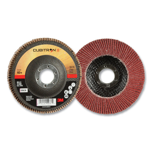 3M 051141-55605 Cubitron™ II Flap Discs 967A, 4-1/2 in dia x 7/8 in AH, T27, 40+, 13300 RPM (Pack of 10 DC)