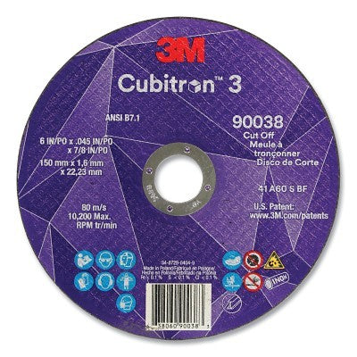 Cubitron 068060-12219 Cubitron™ 3 Cut-Off Wheel, 6 in dia x 0.045 in Thick x 7/8 in Arbor, 60+ Grit, T1 (Pack of 25 EA)