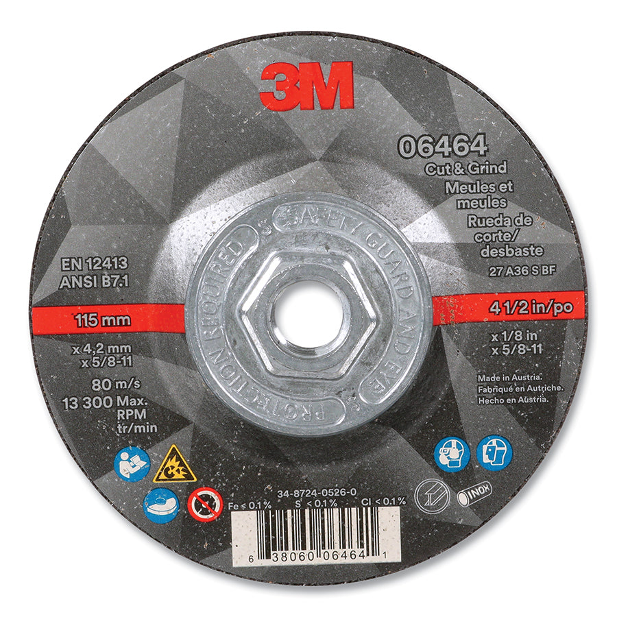 3M 405-638060-06464 Cut and Grind Wheel 4.5 in 36+ Grit T27