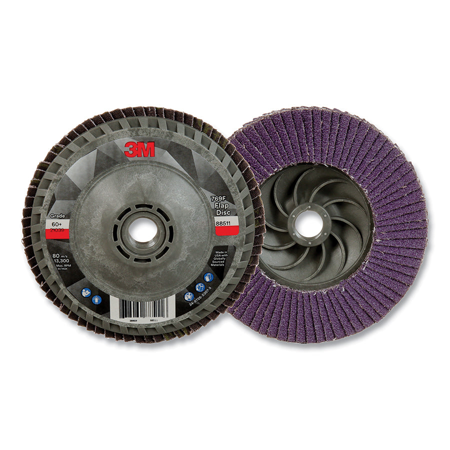 3M 638060-88511 Flap Disc 769F, 4.5 in dia, 60+ Grit, 5/8 in-11 arbor, 13300 RPM