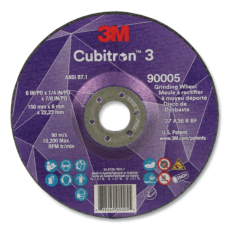 3M 638060-90005 Cubitron™ 3 Depressed Center Grinding Wheel, 6 in dia x 1/4 in Thick x 7/8 in Arbor, 36+ Grit, T27
