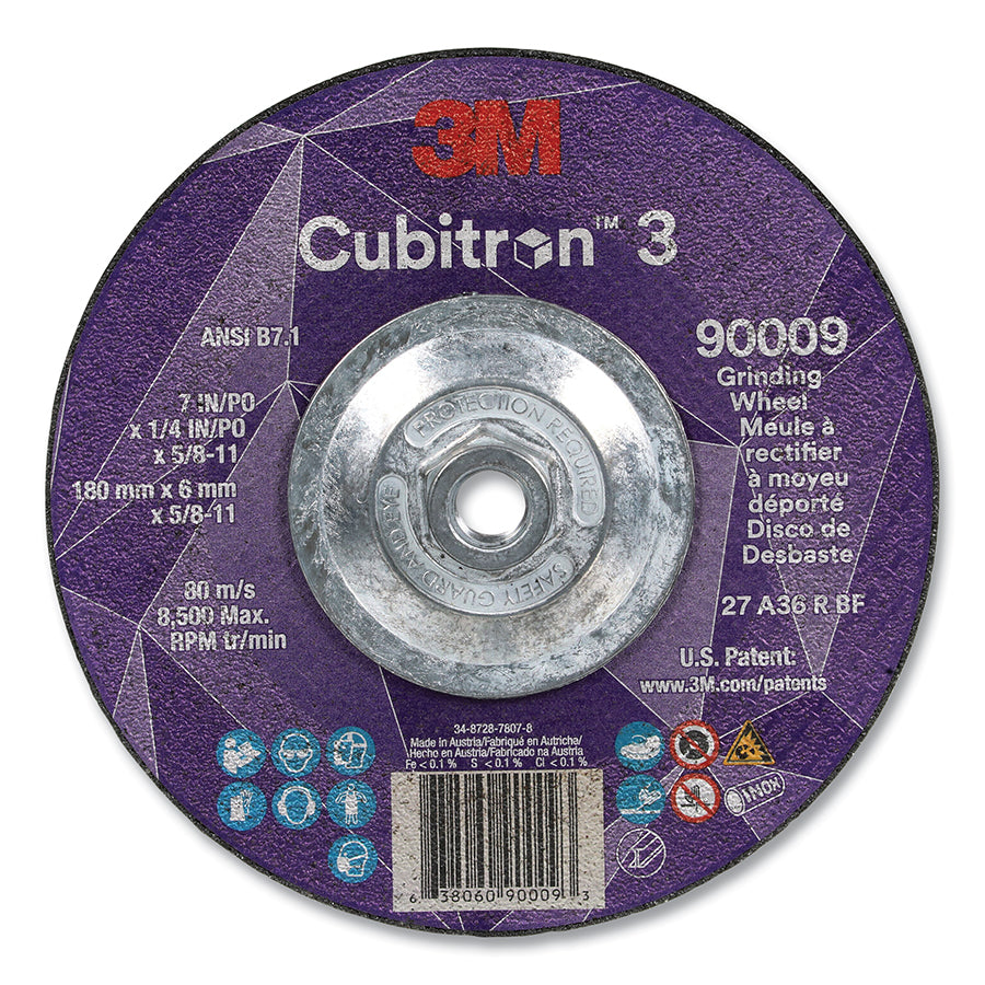 3M 638060-90009 Cubitron™ 3 Depressed Center Grinding Wheel, 7 in dia x 1/4 in Thick x 5/8 in-11 Arbor, 36+ Grit, T27