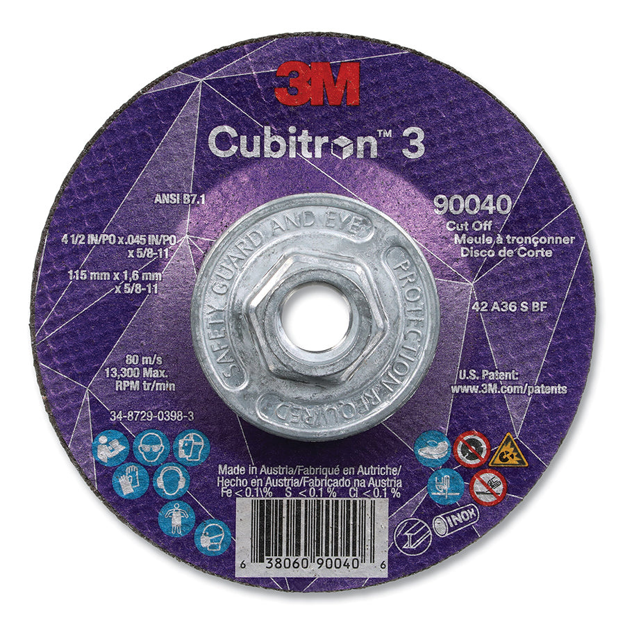 3M 405-638060-90040 Cubitron 3 Cut-Off Wheel 4-1/2 in 36+ Grit T27