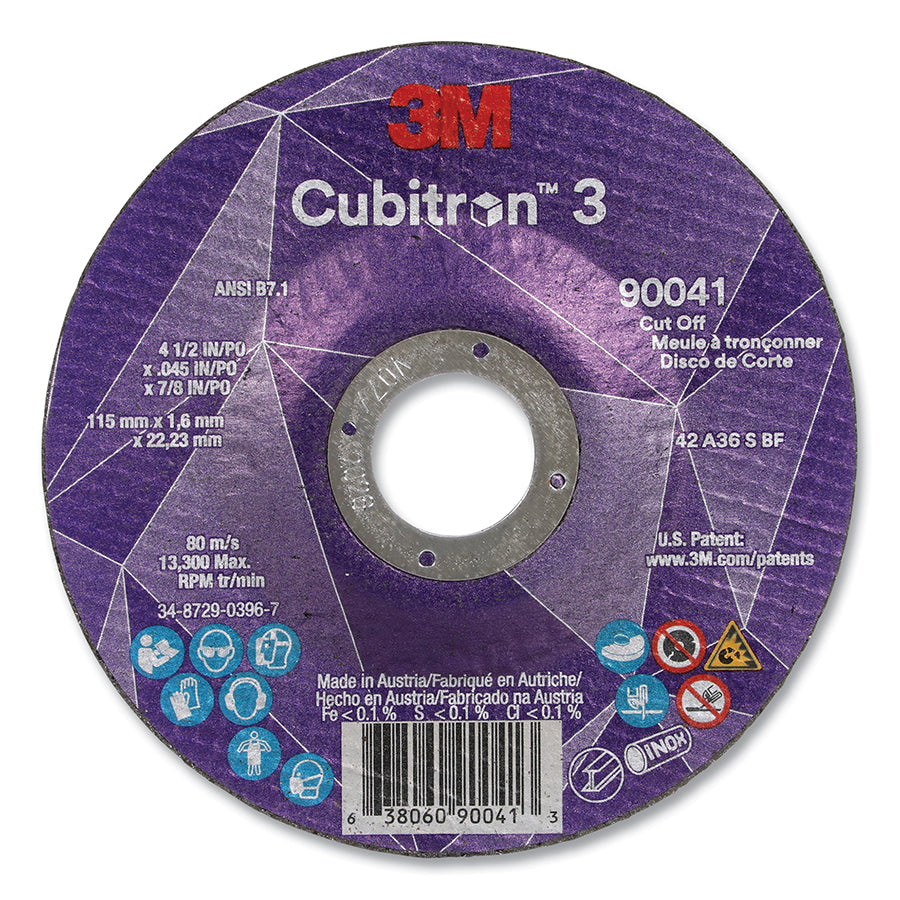 3M 638060-90041 Cubitron™ 3 Cut-Off Wheel, 4-1/2 in dia x 0.045 in Thick x 7/8 in Arbor, 36+ Grit, T27 (Pack of 25 EA)