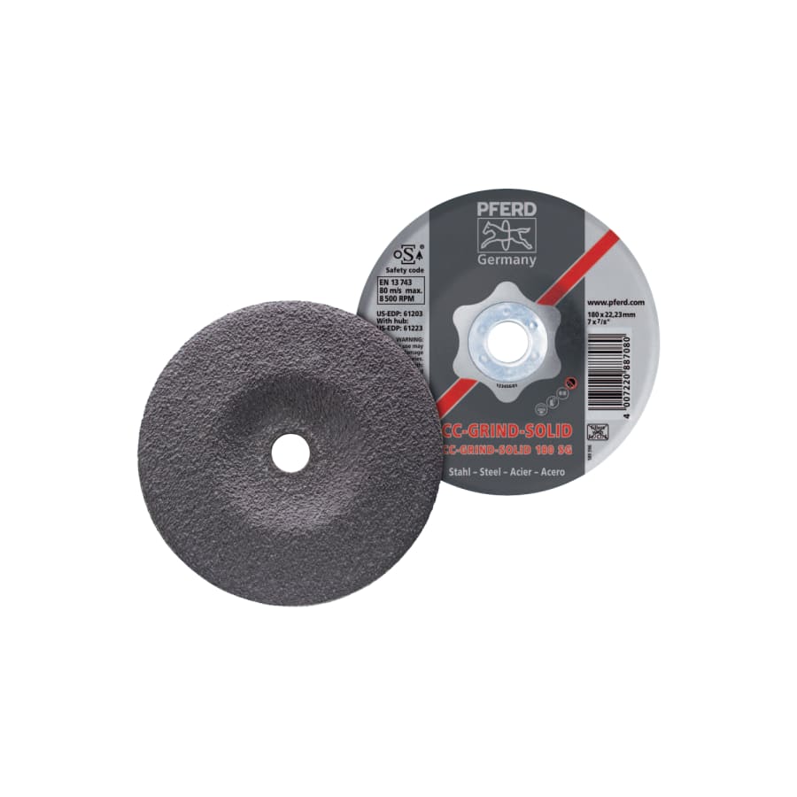 PFERD TOOLS 61200 CC-GRIND®-SOLID Steel Grinding Disc, Ceramic, 4-1/2 in dia, 7/8 in Arbor, 24 Grit (Pack of 10 EA)