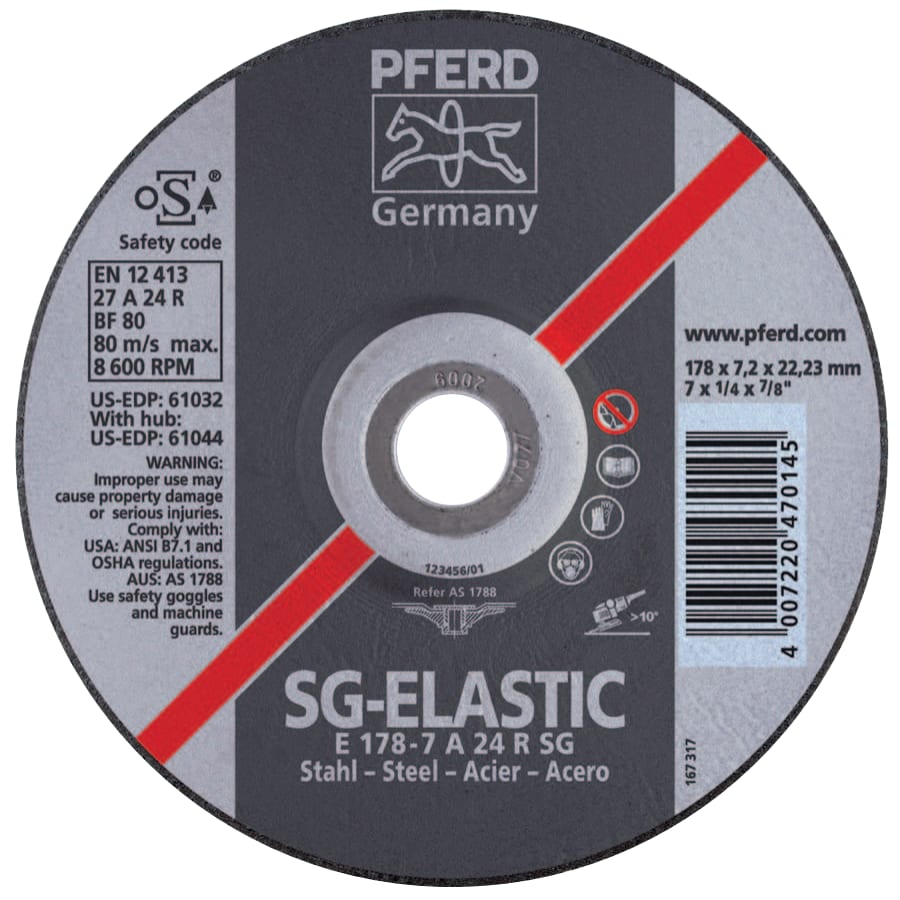 SG Depressed Center Grinding Wheel, 5 in dia, 1/4 in Thick, 7/8 in Arbor, 24 Grit, Silicon Carbide (Box of 10 EA)