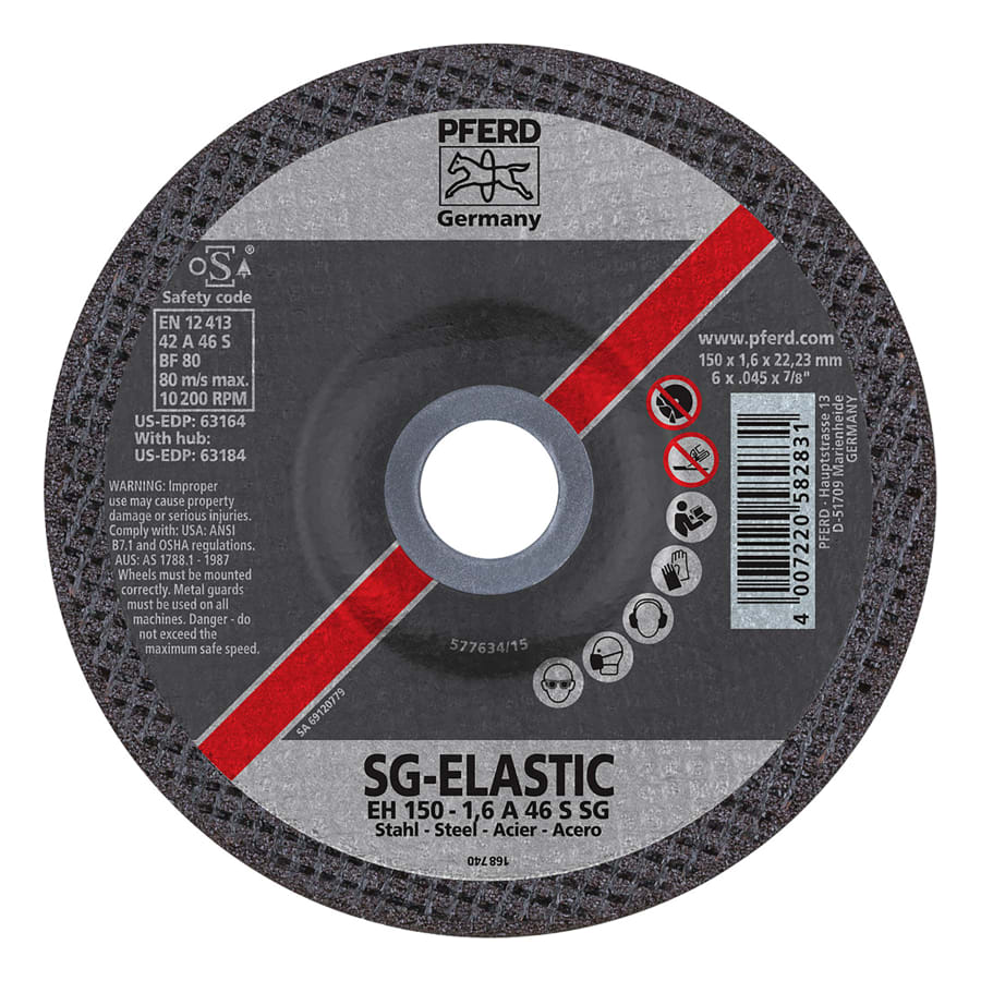 PFERD TOOLS 63174 SGP-INOX Depressed Center SGP Cut-Off Wheel, 6 in dia, 0.045 in Thick, 7/8 in Arbor, 46 Grit