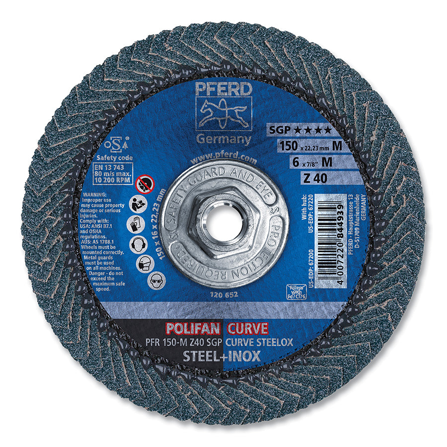 PFERD TOOLS 67220 6" X 5/8-11 POLIFAN CURVE FLAP DISC 40 GRIT (Pack of 10 EA)