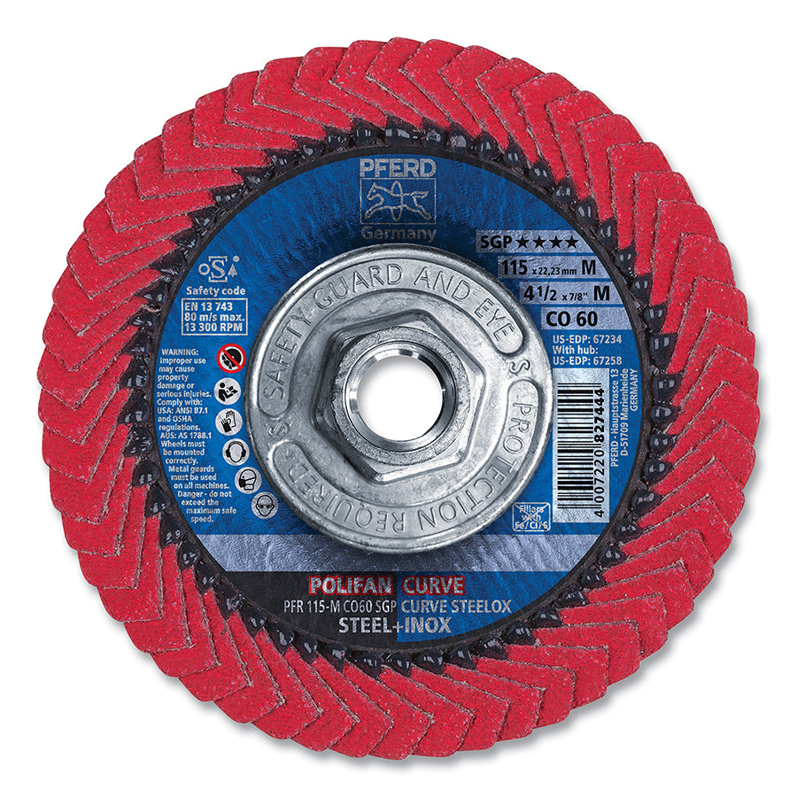 PFERD TOOLS 67258 POLIFAN Curve Ceramic Flap Disc, 4-1/2 in, 60 Grit
