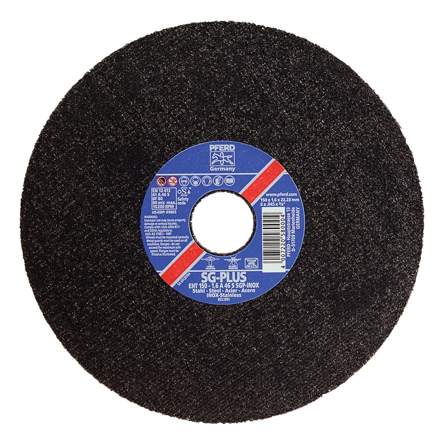 PFERD 69865 Type 27 SGP-INOX Cut-Off Wheel, 6 in x 0.045 in, 7/8 in Arbor, 46 Grit