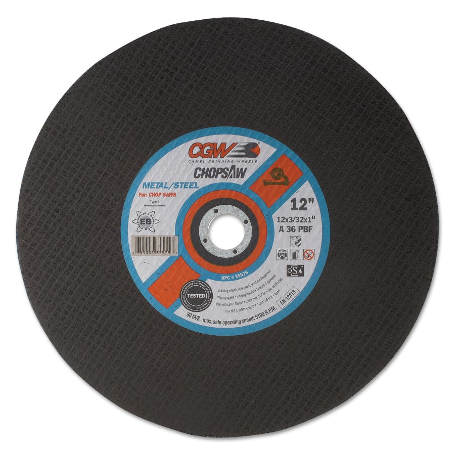 CGW Abrasives 35576 Chop Saw Type 1 Cut-Off Wheel, 14 in dia, 3/32 in Thick, 1 in Arbor, 36 Grit