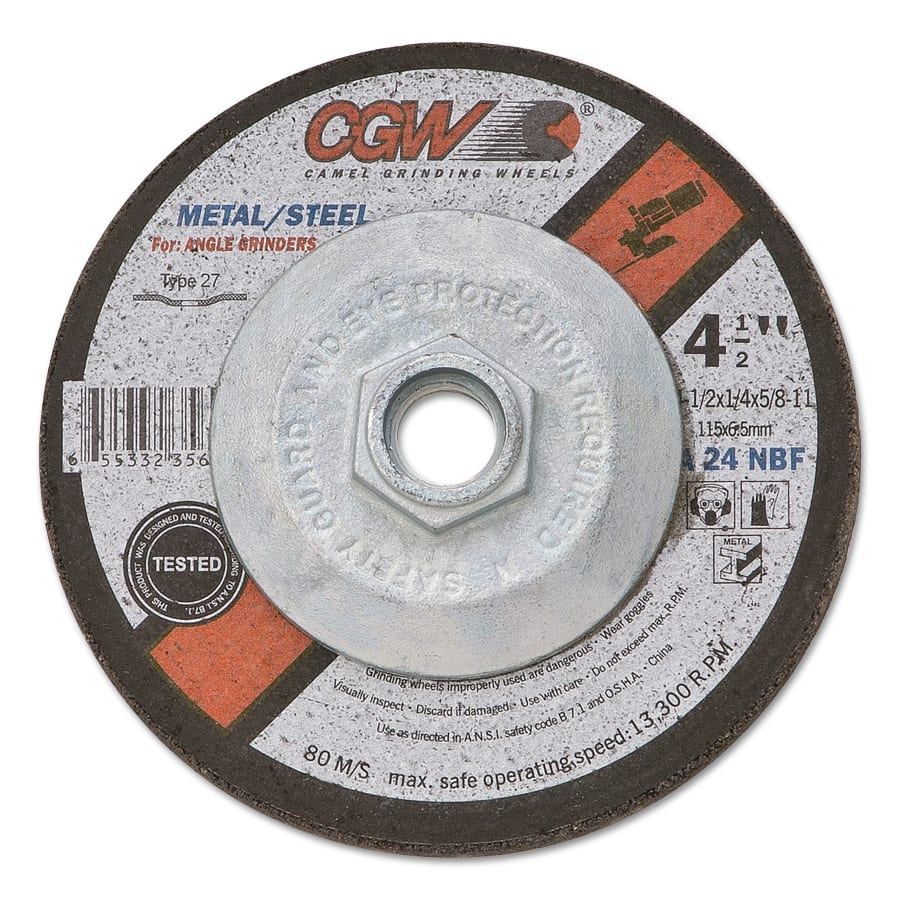 CGW Abrasives 35622 1/4 in Depressed Center Wheel Type 27, 4-1/2 in dia, 7/8 in Arbor, A24N (Pack of 25 EA)