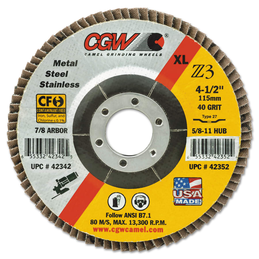 Premium Z3 XL T27 Flap Disc, 4-1/2 in dia, 60 Grit, 7/8 Arbor, 13300 rpm (Pack of 10 EA)