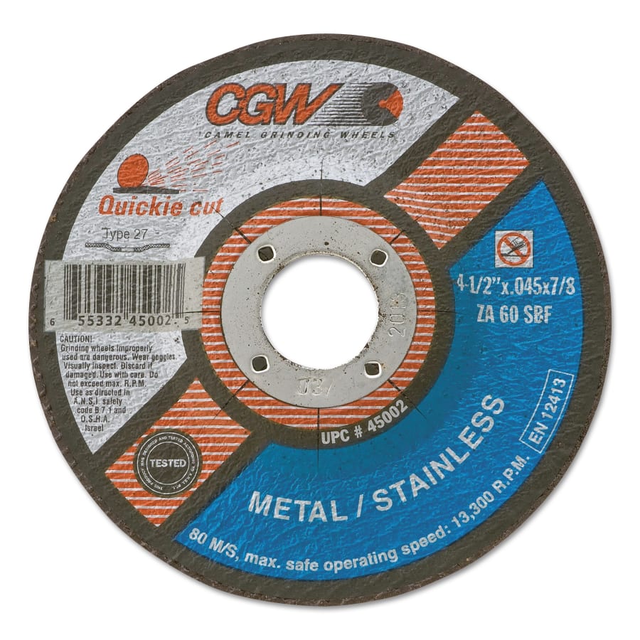 CGW Abrasives 45005 Quickie Cut™ Extra Thin Type 27 Cut-Off Wheel, 5 in dia, 7/8 in Arbor, 60 Grit (Pack of 25 EA)