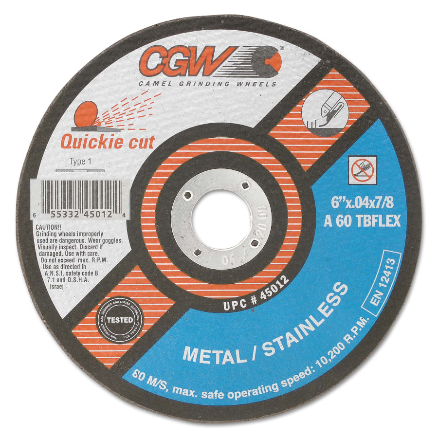 CGW Abrasives 45011 Quickie Cut Extra Thin Cut-Off Wheel, Type 1, 5 in x 0.04 in, 60 Grit (Box of 25)