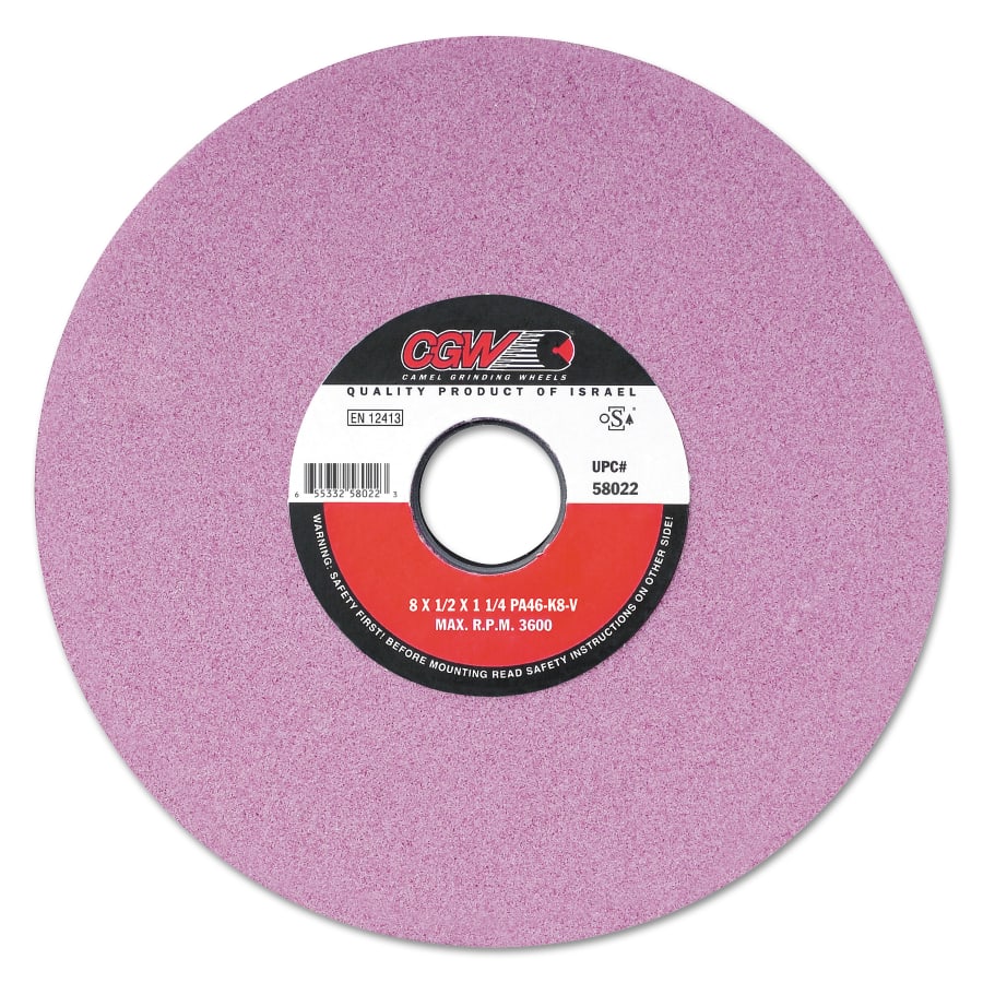 Pink Surface Grinding Wheel, 8 x 1 in, 1-1/4 in Arbor, 60 Grit, J Grade