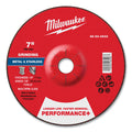 Milwaukee Tool Type 27 Performance+ Metal Grinding Wheel, 7 in dia, 1/4 in Thickness, 7/8 in Arbor dia, 24 Grit, Zirconia Alumina