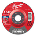 Milwaukee Tool Type 27 Ceramic+ Metal Grinding Wheel, 4.5 in dia, 1/4 in Thickness, 7/8 in Arbor dia, 24 Grit, Ceramic Grain