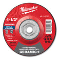 Milwaukee Tool Type 27 Ceramic+ Metal Grinding Wheel, 4.5 in dia, 1/4 in Thickness, 5/8 in Arbor dia, 24 Grit, Ceramic Grain