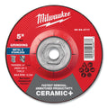 Milwaukee Tool Type 27 Ceramic+ Metal Grinding Wheel, 5 in dia, 1/4 in Thickness, 5/8 in Arbor dia, 24 Grit, Ceramic Grain