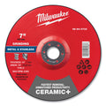 Milwaukee Tool Type 27 Ceramic+ Metal Grinding Wheel, 7 in dia, 1/4 in Thickness, 7/8 in Arbor dia, 24 Grit, Ceramic Grain