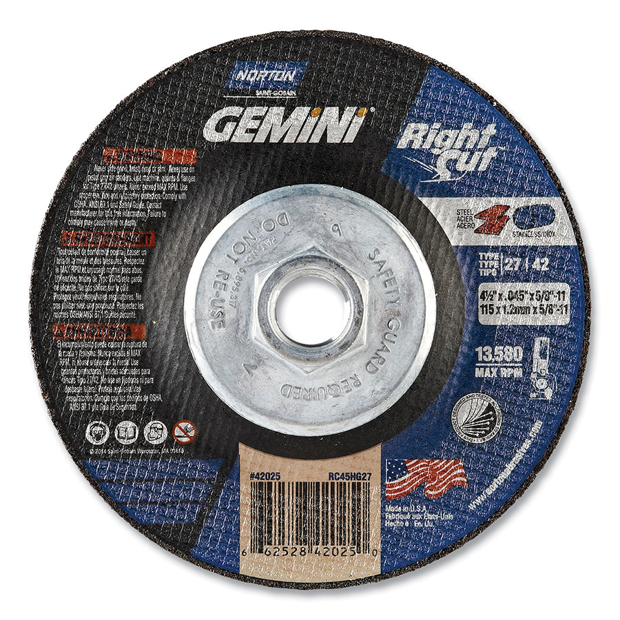 Norton 547-66252842025 Gemini RightCut Right Angle Cut-Off Wheel