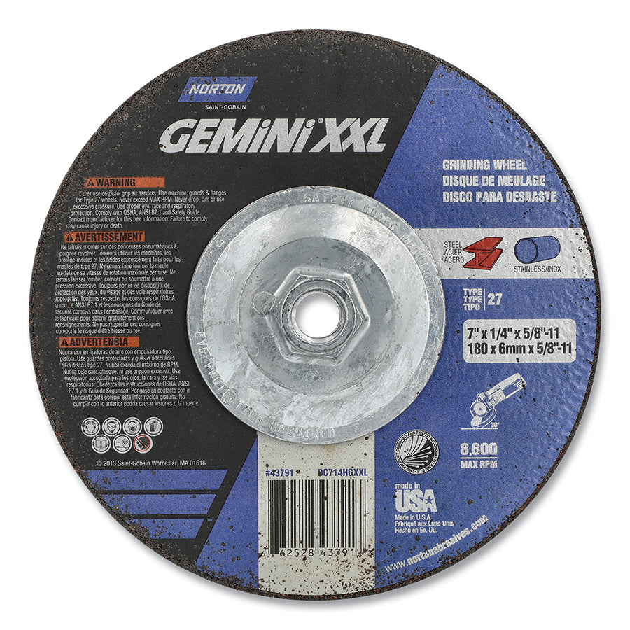 Type 27 Grinding Wheel, 1/4 in Thick, 8600 RPM (Pack of 10 EA)