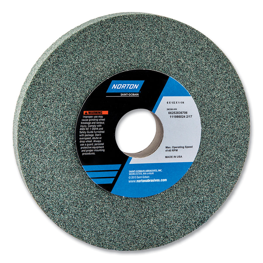 Type 1 Straight Silicon Carbide Vitrified Wheel, 7 in dia x 1-1/4 in Arbor x 1 in Thick, 3600 RPM