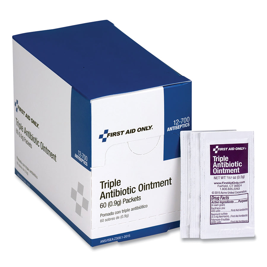 First Aid Only 12-700 Triple Antibiotic Ointment, 0.9 g, Packets, 60 per Box