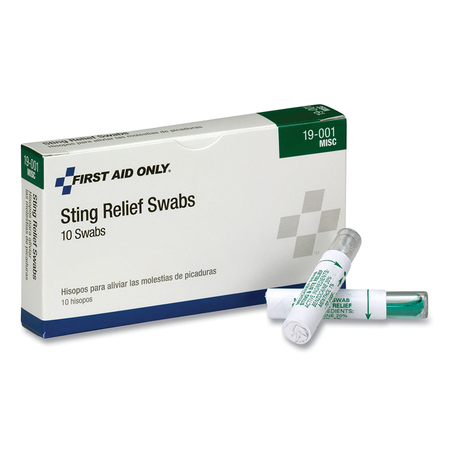 First Aid Only 19-001 Sting Relief Swab, Individually Wrapped, 10 per Box