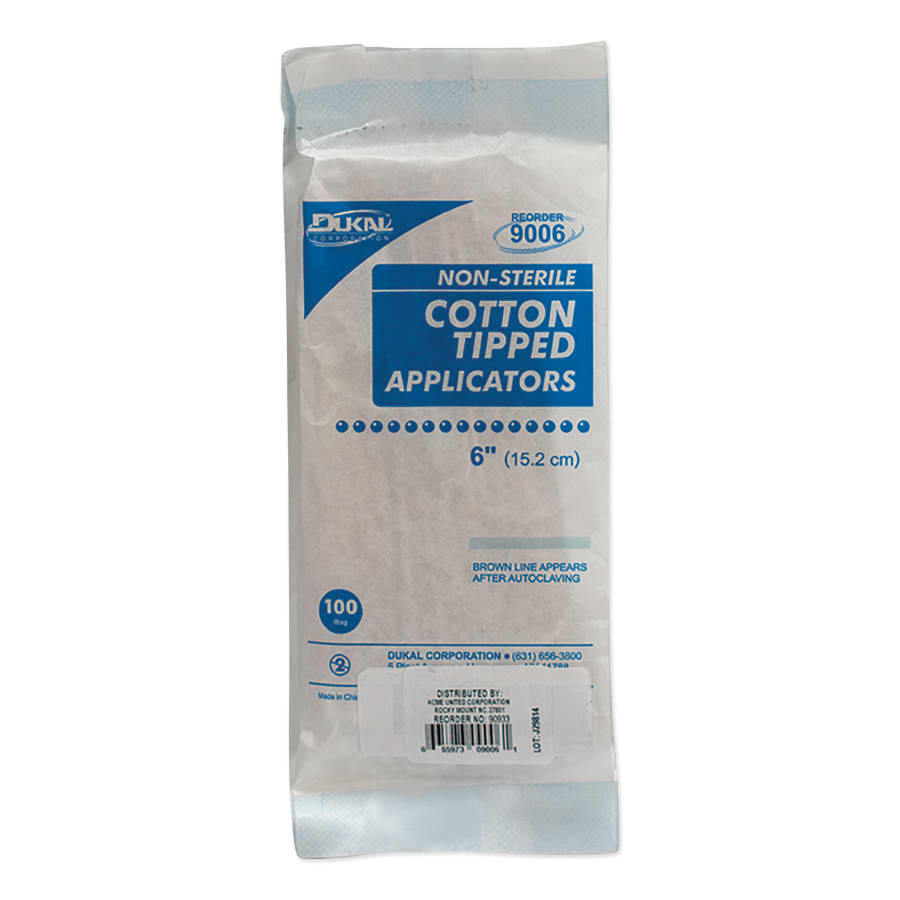 First Aid Only 90933 Cotton Tipped Applicator, 6 in, Wood Shaft, 100/Bag