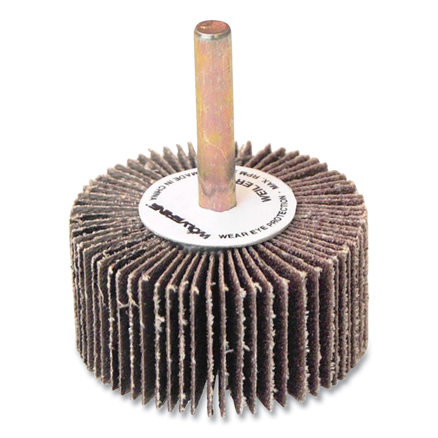 Weiler 30724 Wolverine® Mounted Flap Wheel, Unthreaded, 1/4 in dia Stem x 2 in dia x 1 in W, 80 Grit (Pack of 10 EA)