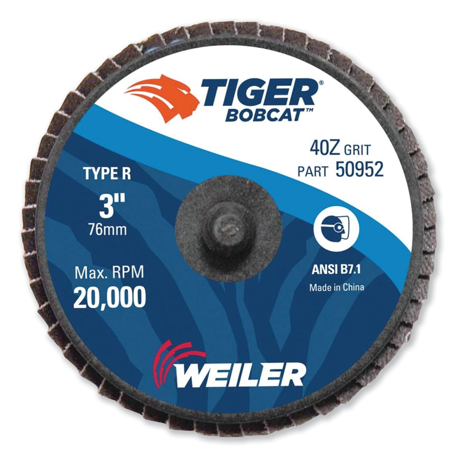 Weiler 50952 3" Bobcat Mini Abrasive Flap Disc, Conical (Ty29), Type R Mount, 40Z (Pack of 10 EA)