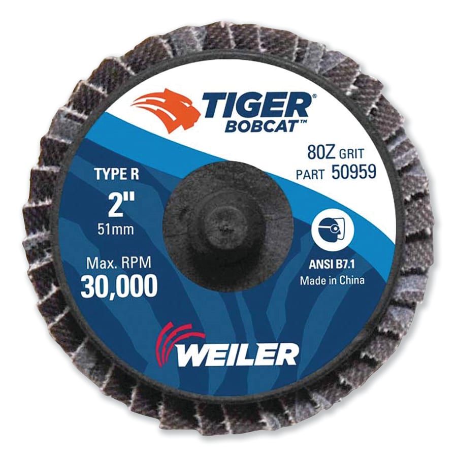 Weiler 50959 Bobcat™ Mini Abrasive Flap Disc, 2 in, Flat (Ty27), Type R Mount, 80Z (Pack of 10 EA)